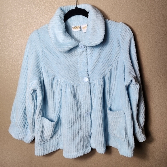Collections Etc VTG Baby Blue Fuzzy 3/4 Sleeve Peter Pan Jacket w/Pockets-Size M - Picture 4 of 5